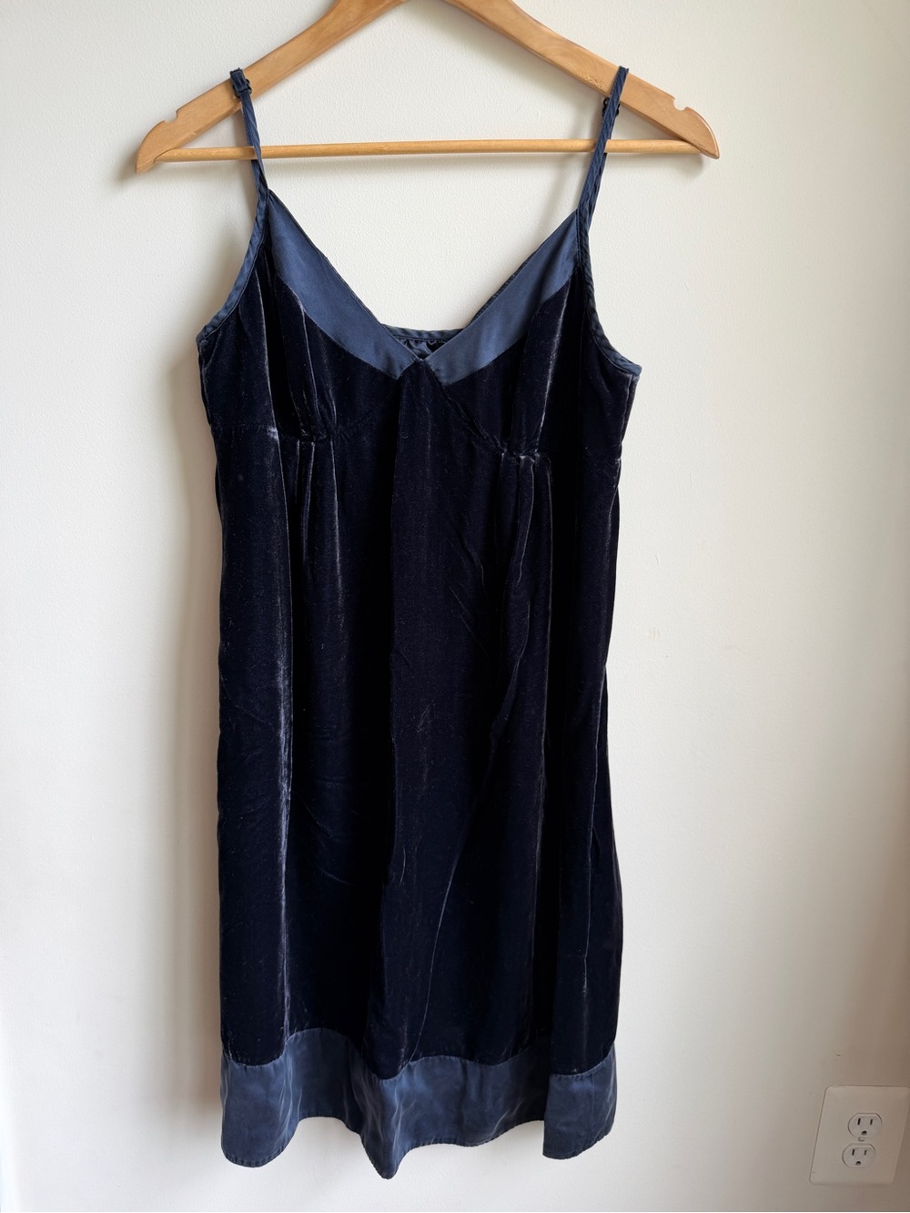 Y2K GAP Silk Lined Velvet Babydoll Spaghetti Strap Dress Midnight Blue 12 Tall